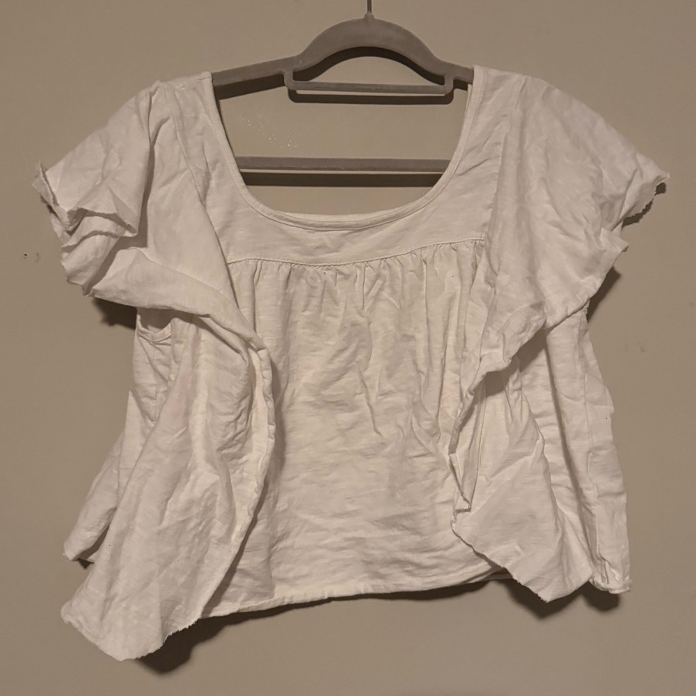 GUC American Eagle White Cotton Flutter Sleeve Crop Top